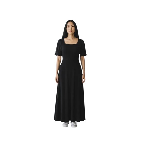 LOFT Dresses & Skirts - Loft Short Puff Sleeve Midi Dress Black Size XL NWT Minimalist Fall Party Career